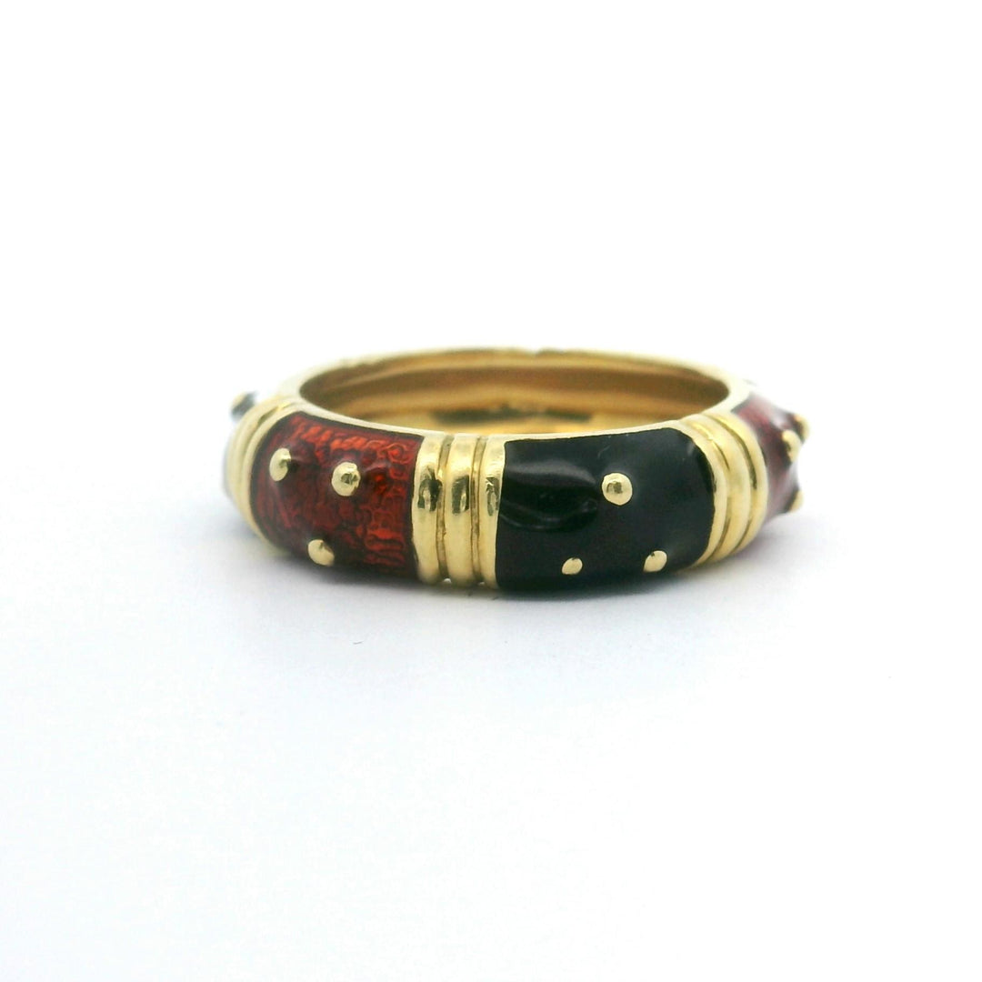 18k Yellow Gold and Enamel 6.7g Ladies Band Ring Size 6