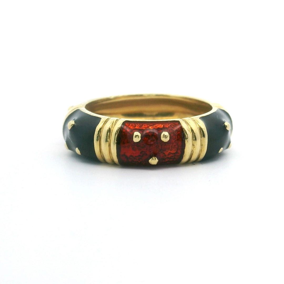 18k Yellow Gold and Enamel 6.7g Ladies Band Ring Size 6