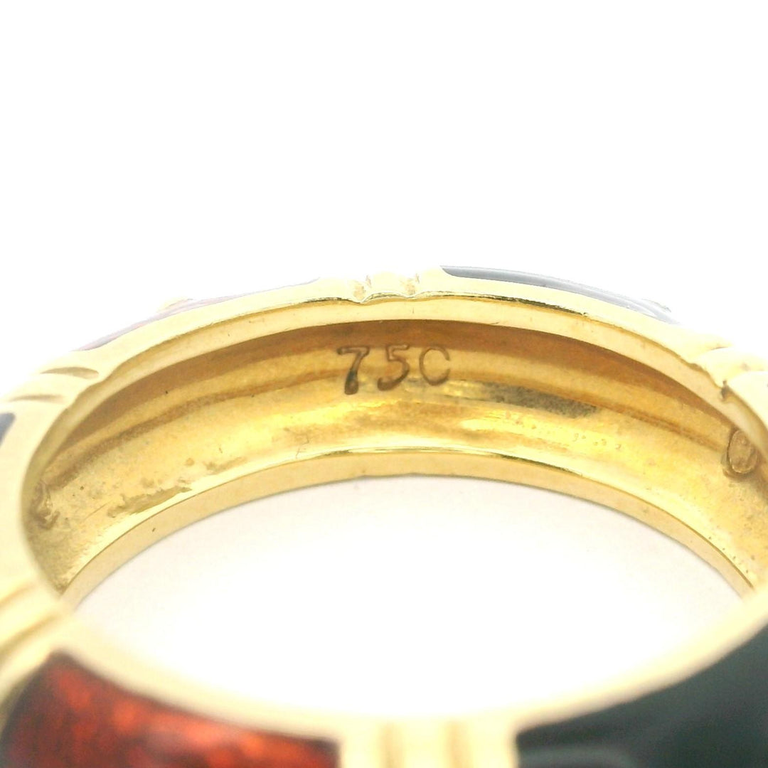 18k Yellow Gold and Enamel 6.7g Ladies Band Ring Size 6
