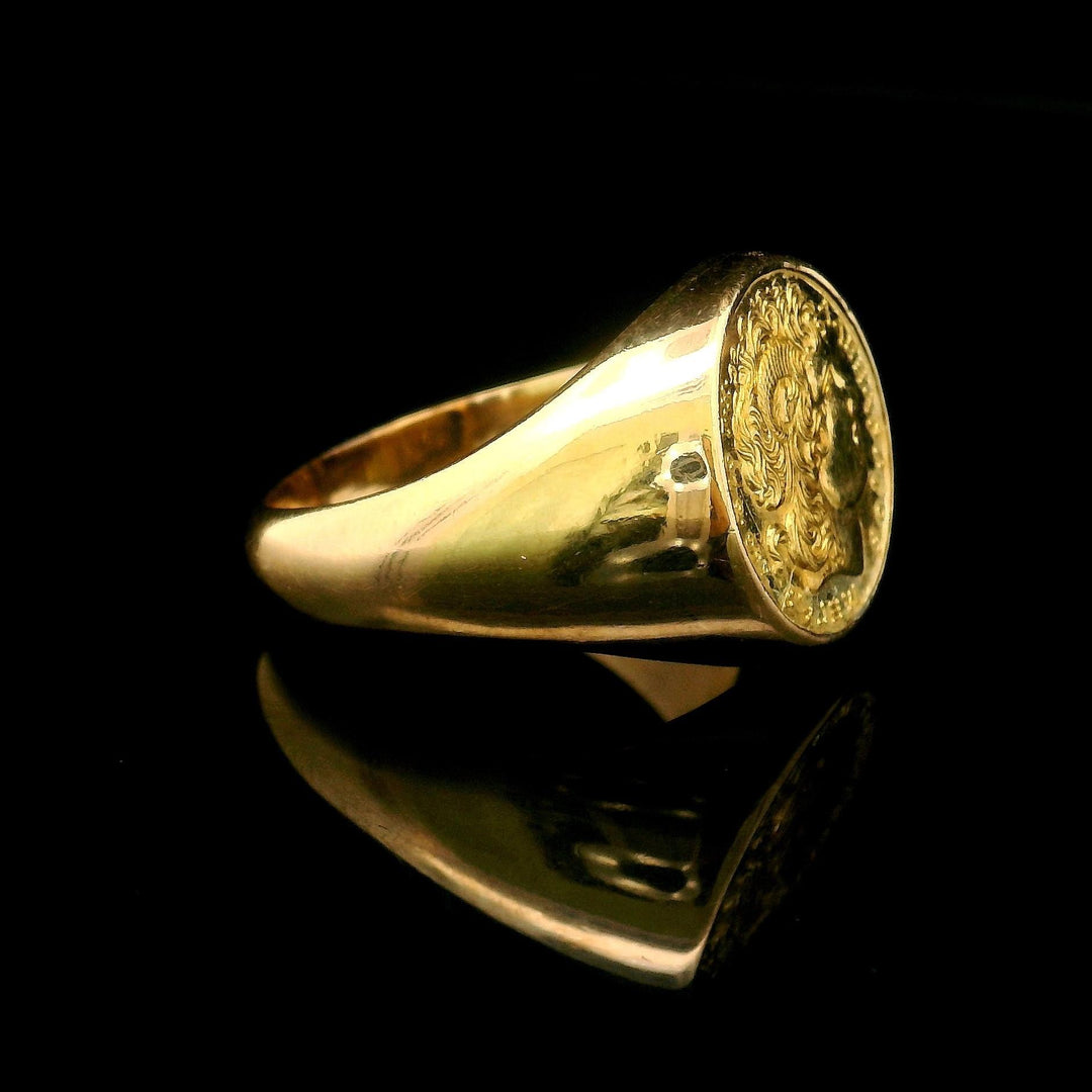 18k Yellow Gold 4.8g Alexander the Great Greek Signet Ring Size 8