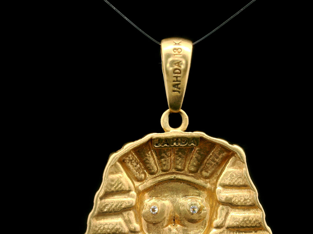 18k Yellow Gold and Diamond 9.6g King Tut Egyptian Pendant 1.8"