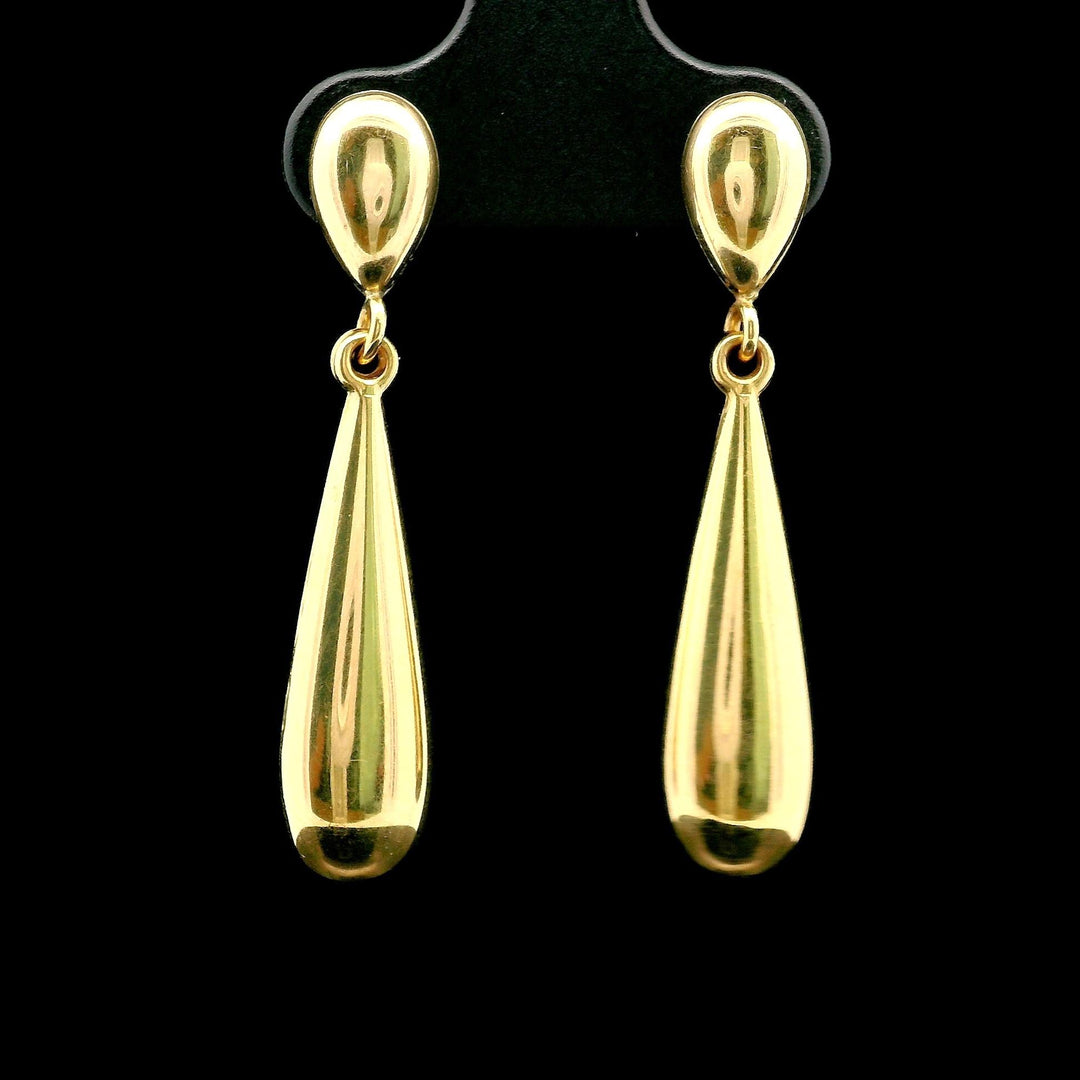 18k Yellow Gold 2.2g Milor Hollow Drop Dangle Teardrop Earrings Italy 1.4"