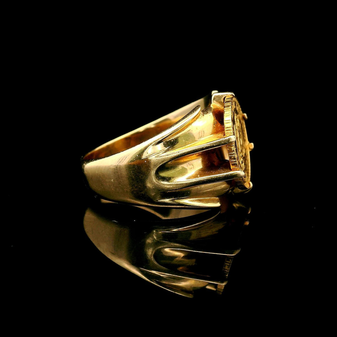 14k Yellow Gold and .900 Mexican Dos Peso Coin Ring Size 9
