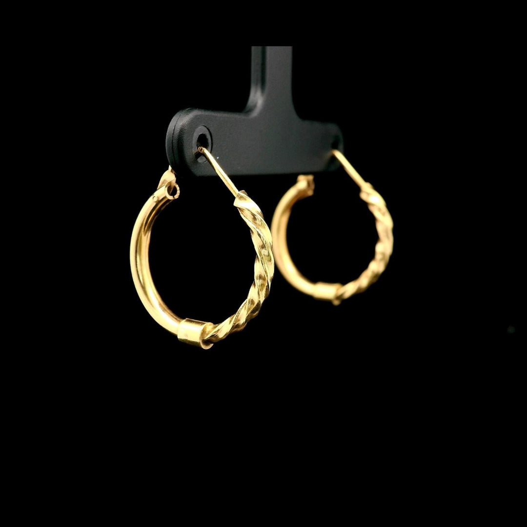 18k Yellow Gold Half Spiral Half Polished Small Hoop Earrings Italy