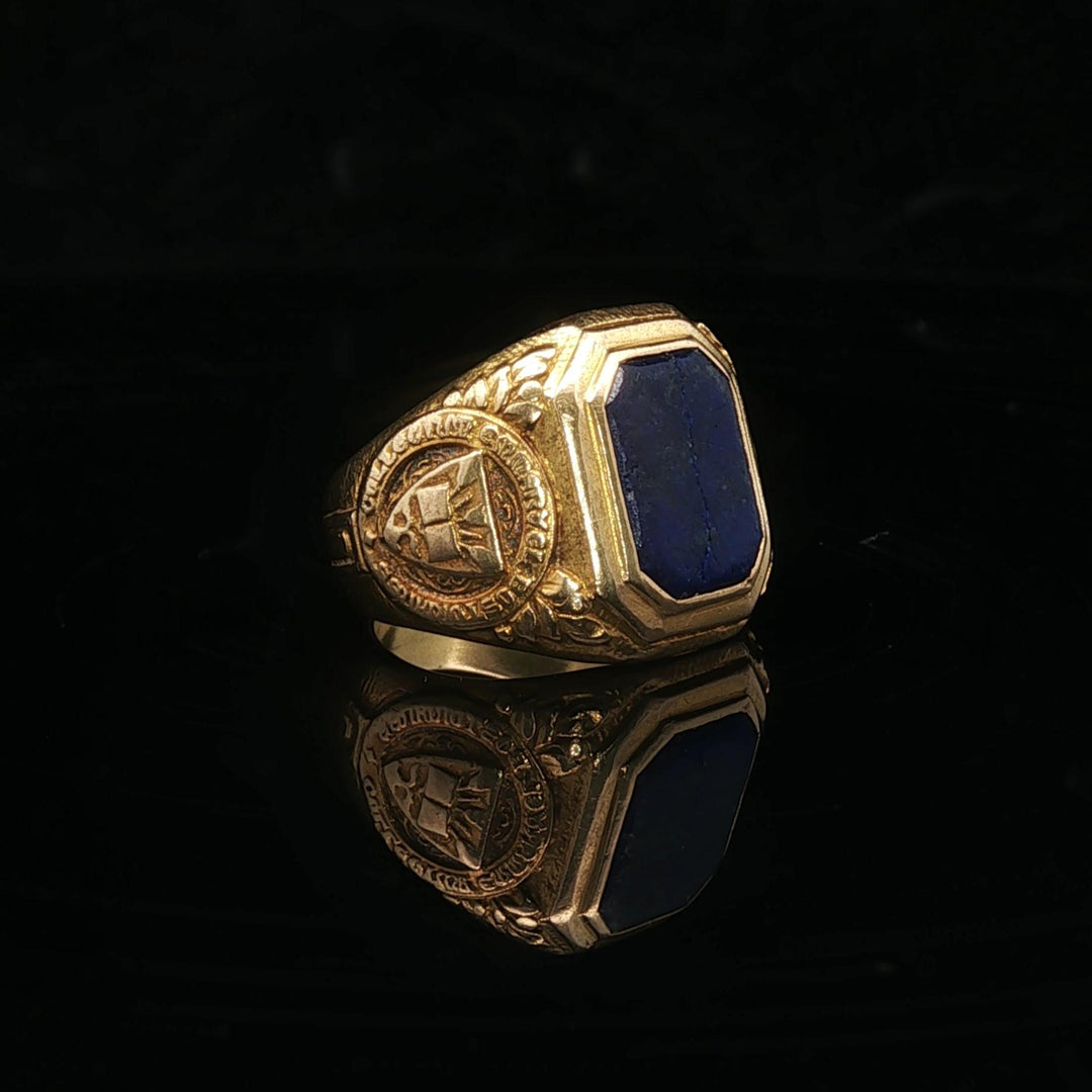 Tiffany & Co. 1923 Antique 18k Yellow Gold Lapis Lazuli Class Ring Size 2.5