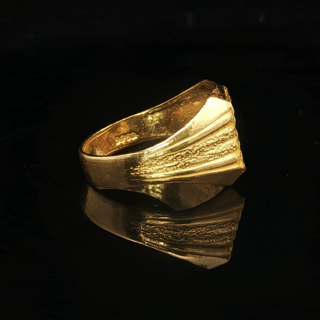 24k Pure Yellow Gold 7.4g Solid Fancy Diamond Cut Ring Size 7.5
