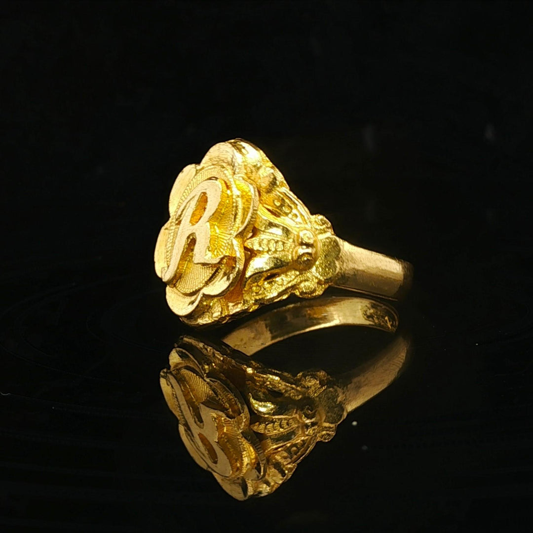 24k Pure Yellow Gold 6.9g Solid Fancy R Ring Size 6.5