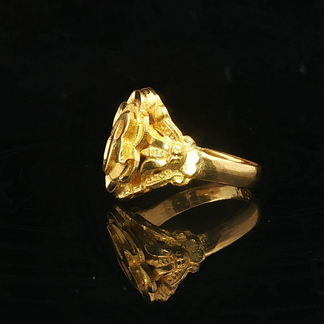 24k Pure Yellow Gold 6.9g Solid Fancy R Ring Size 6.5