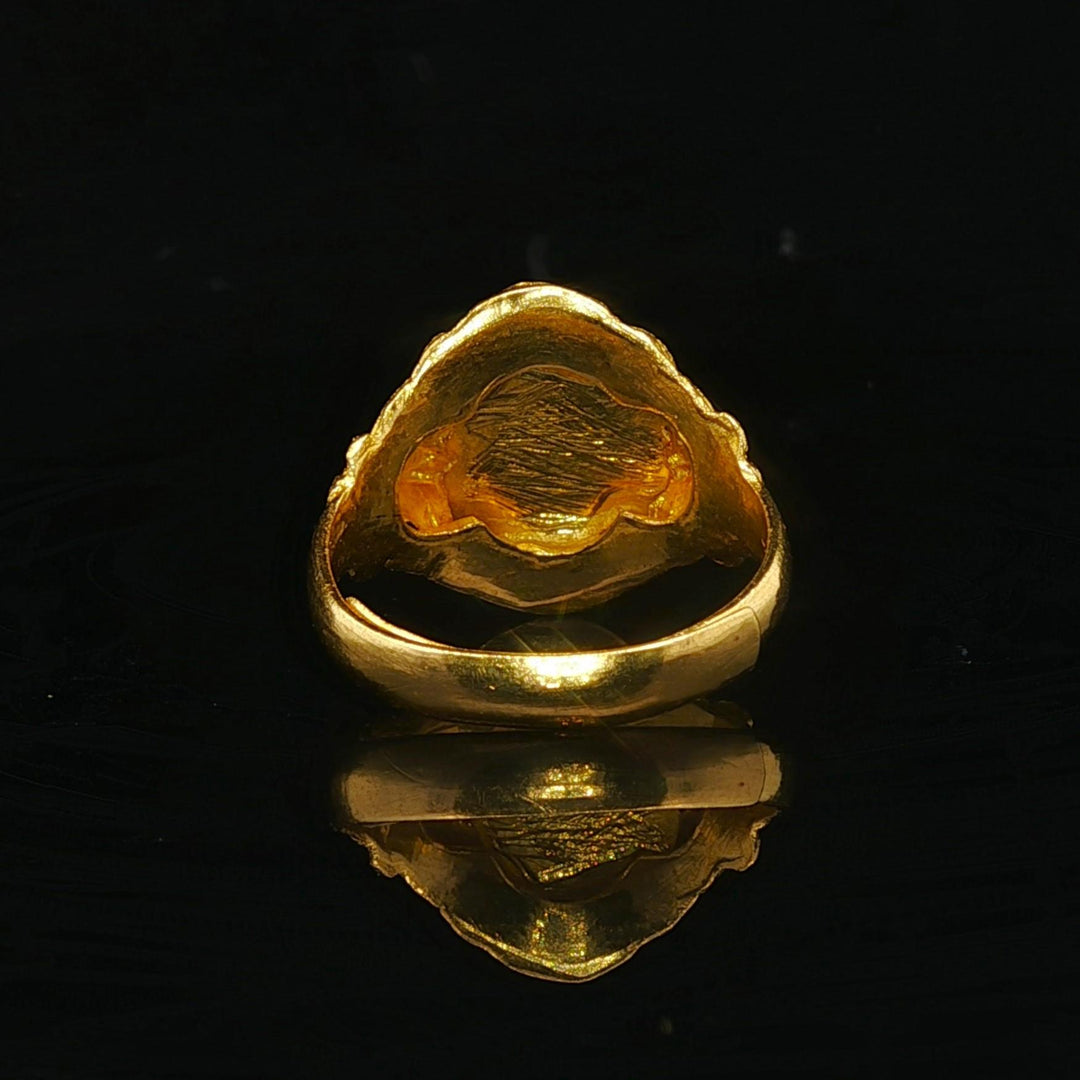 24k Pure Yellow Gold 6.9g Solid Fancy R Ring Size 6.5