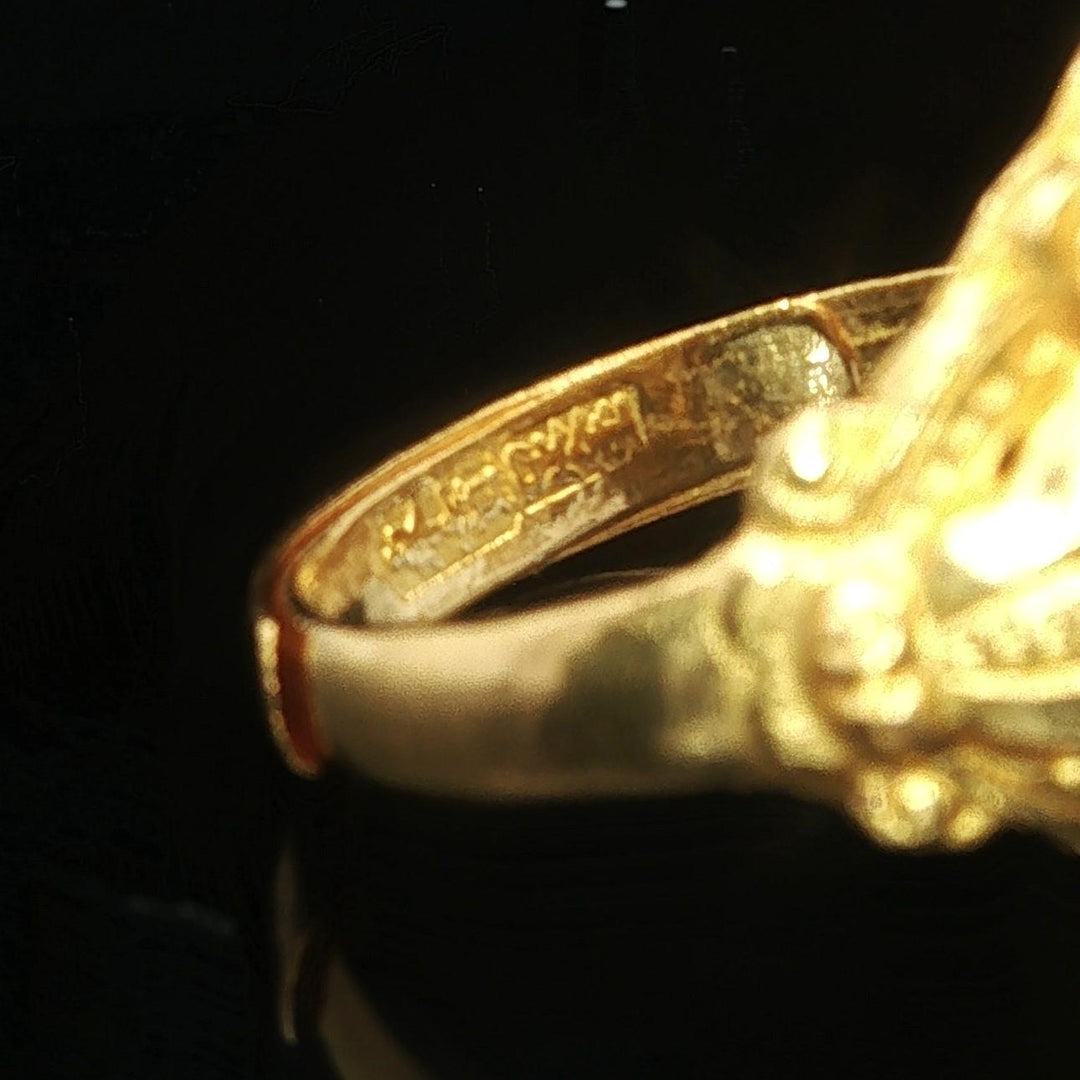 24k Pure Yellow Gold 6.9g Solid Fancy R Ring Size 6.5