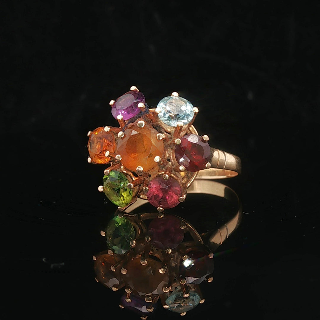 18k Yellow Gold and Multi Gemstone Ladies Floral Ring Size 7.5