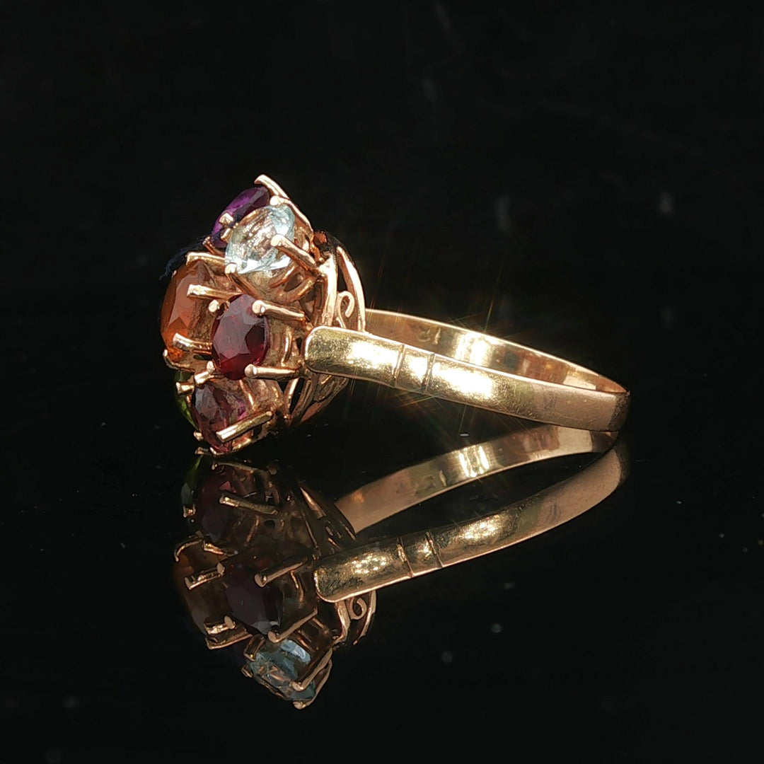 18k Yellow Gold and Multi Gemstone Ladies Floral Ring Size 7.5