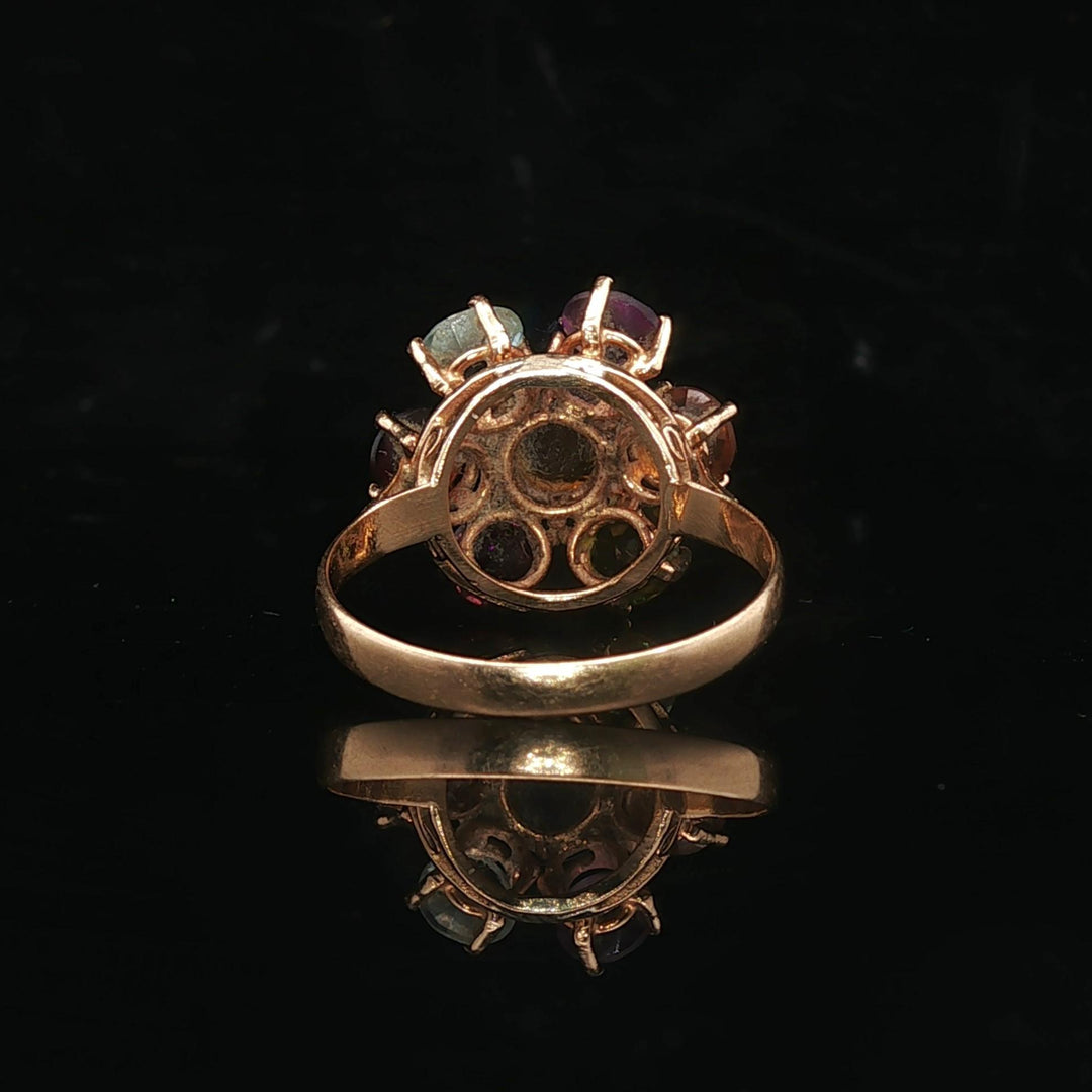 18k Yellow Gold and Multi Gemstone Ladies Floral Ring Size 7.5