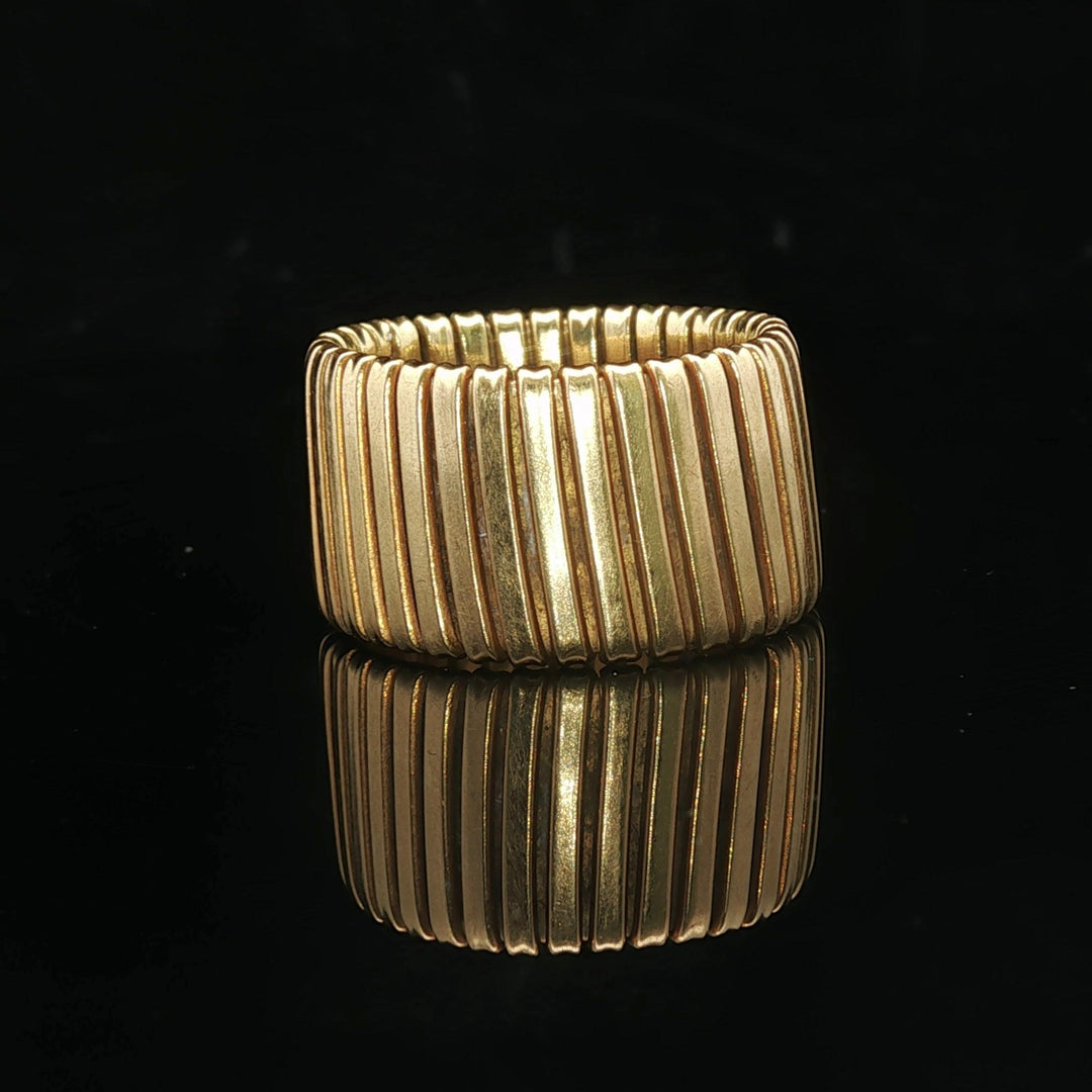 18k Yellow Gold 7.8g Vintage Tubogas Stretch Band Ring Italy Size 6.5 - 9