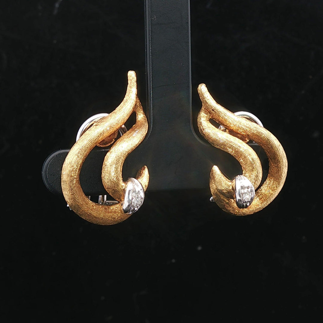 18k Yellow Gold and Diamond 9.3g Ladies Vintage Earclips 1"