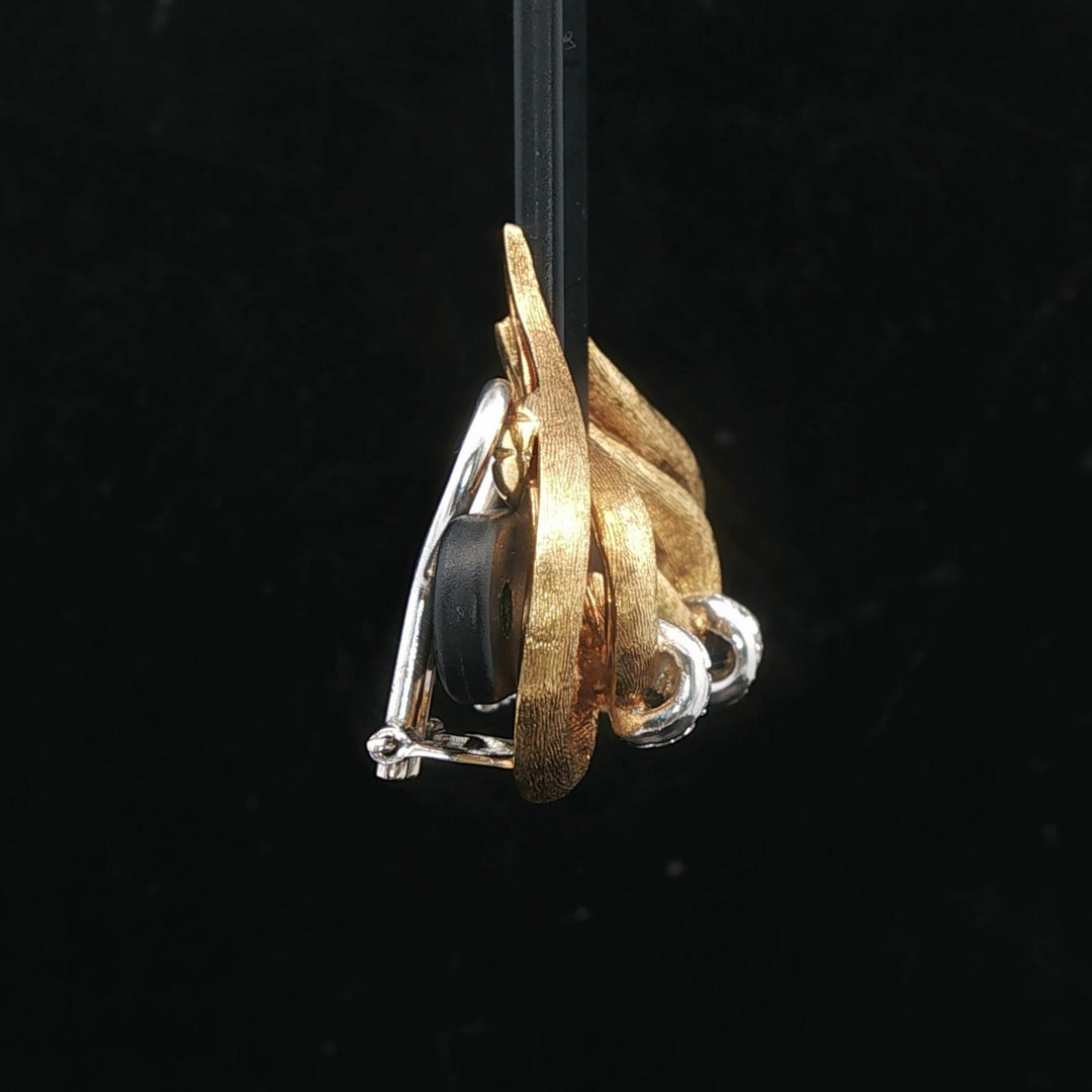 18k Yellow Gold and Diamond 9.3g Ladies Vintage Earclips 1"