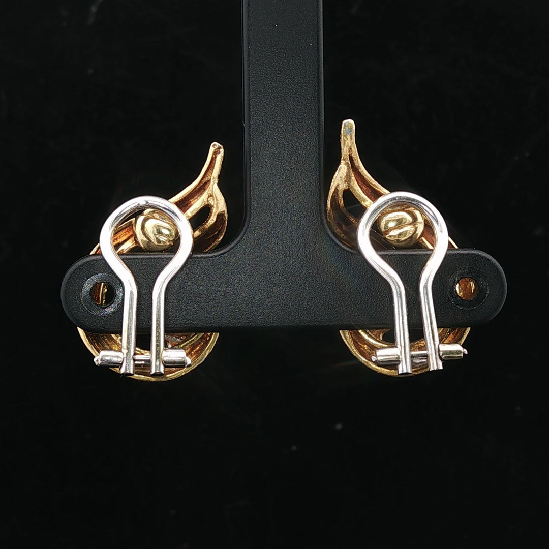 18k Yellow Gold and Diamond 9.3g Ladies Vintage Earclips 1"