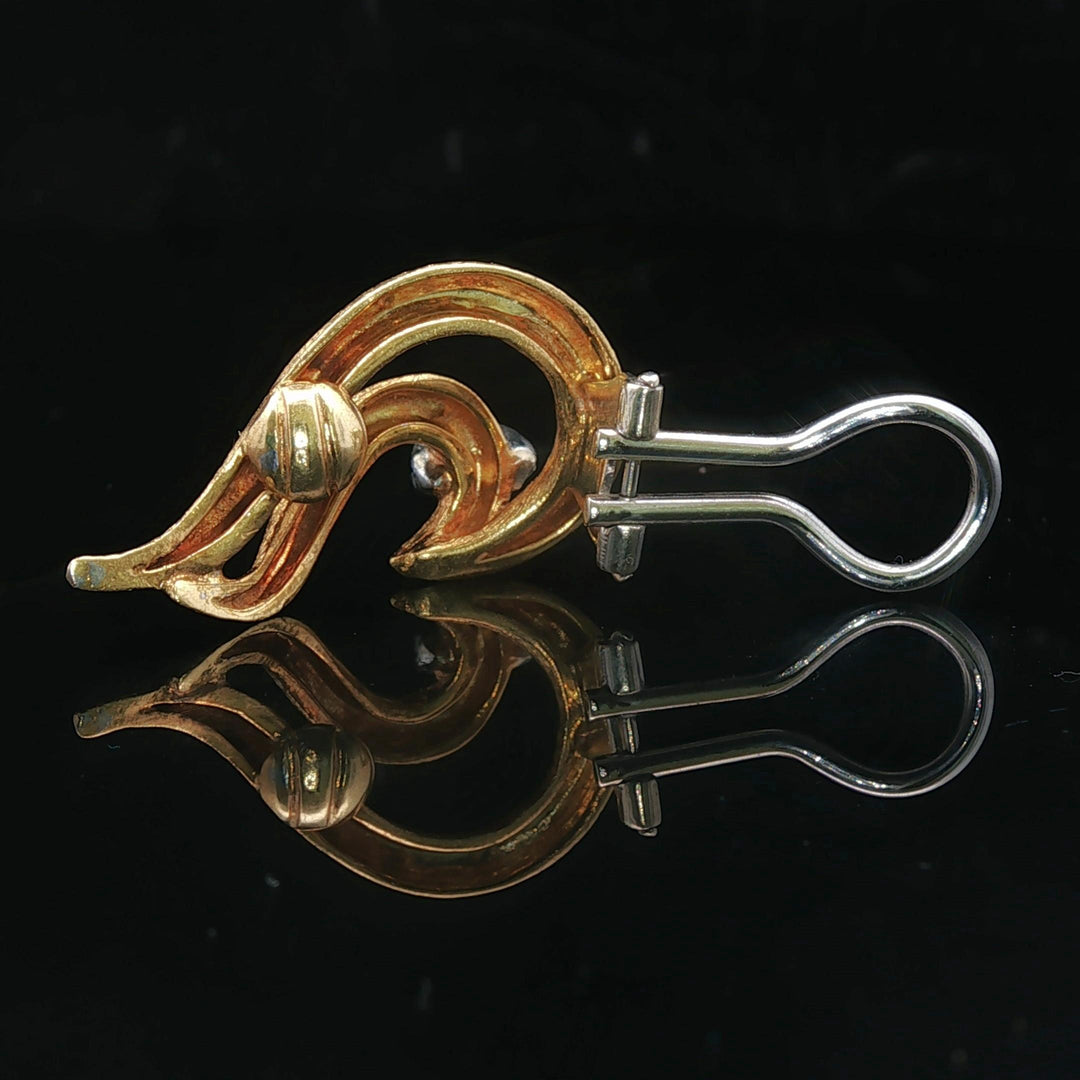 18k Yellow Gold and Diamond 9.3g Ladies Vintage Earclips 1"