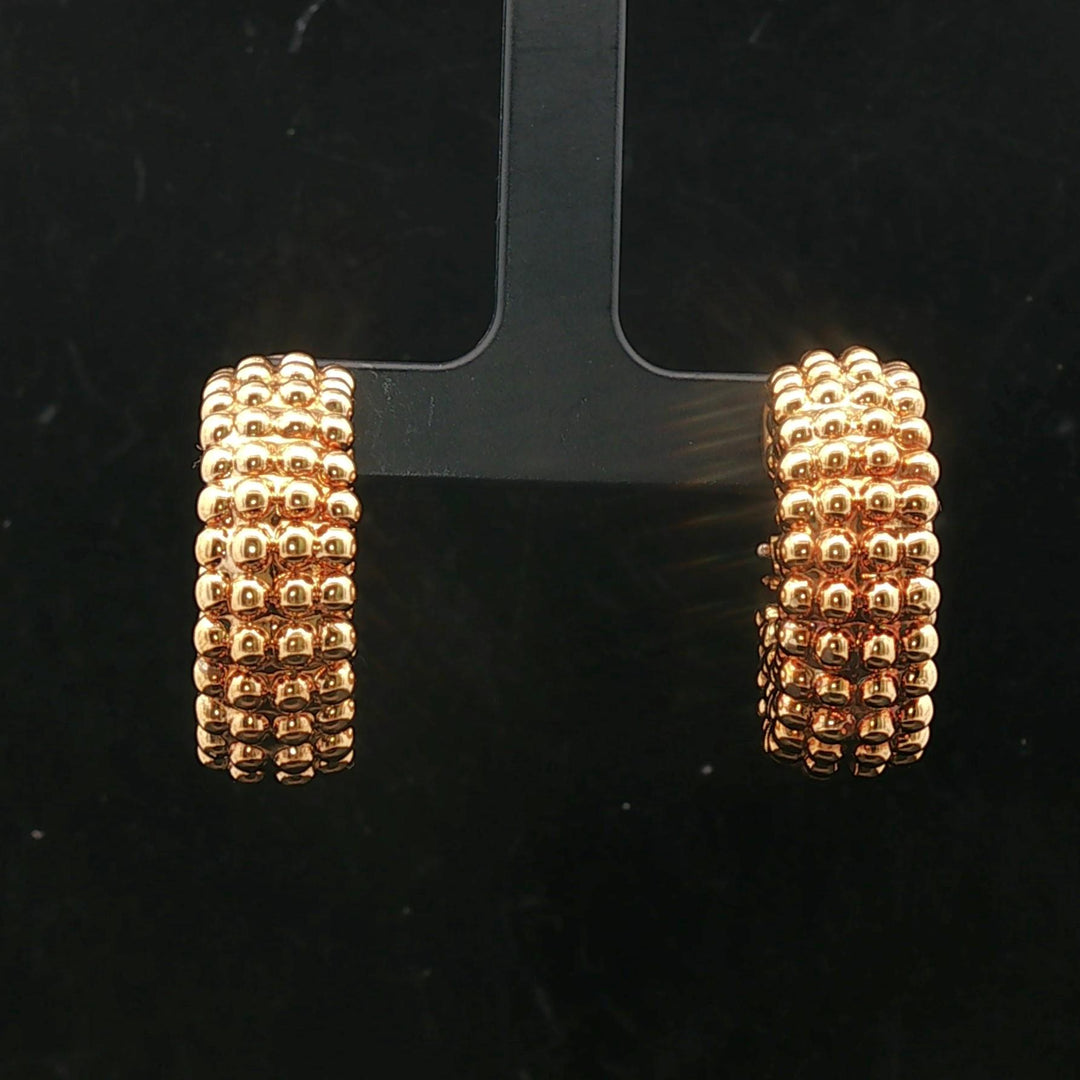 18k Yellow Gold 11.5g Vintage Beaded Thick Hoop Earrings Italy 1"