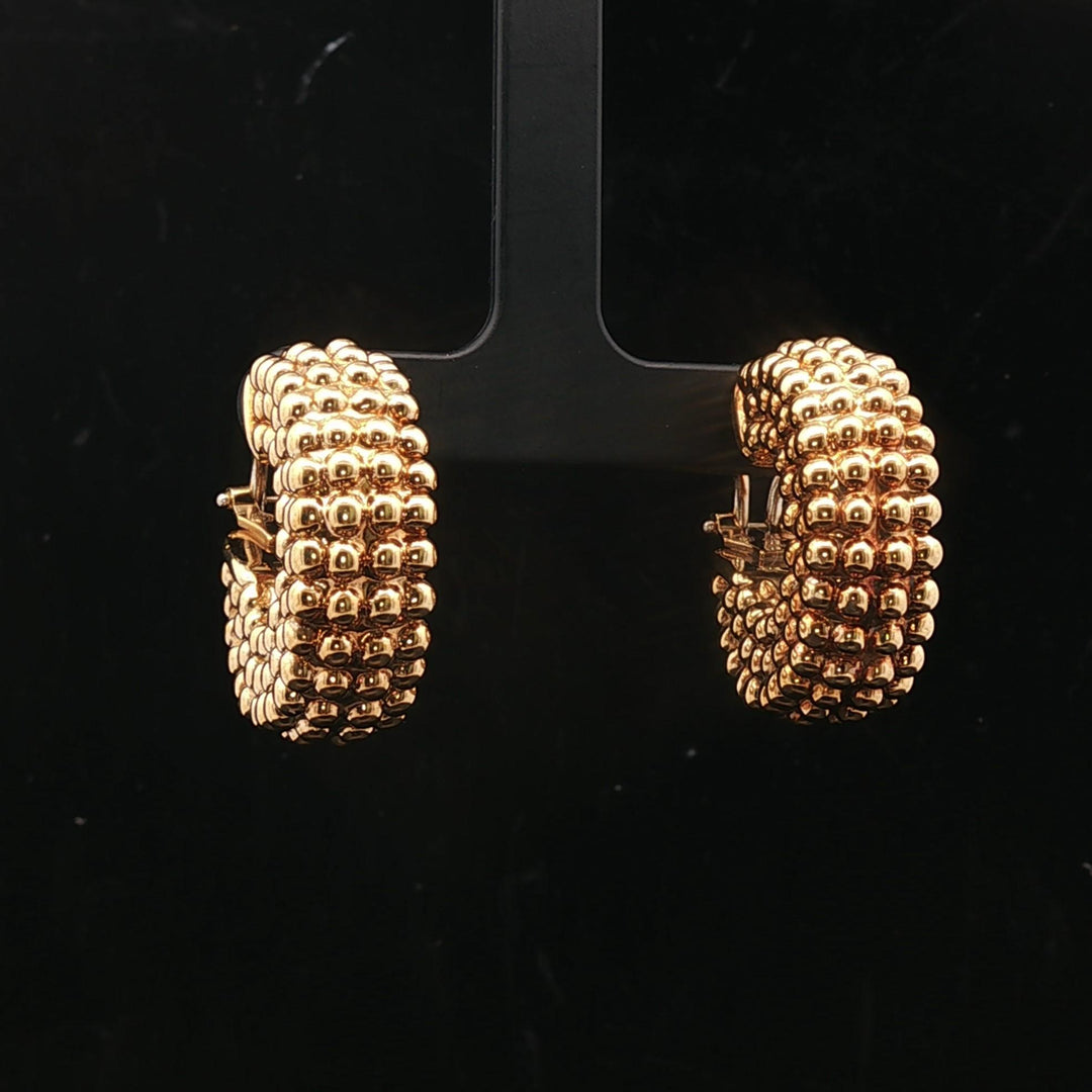 18k Yellow Gold 11.5g Vintage Beaded Thick Hoop Earrings Italy 1"