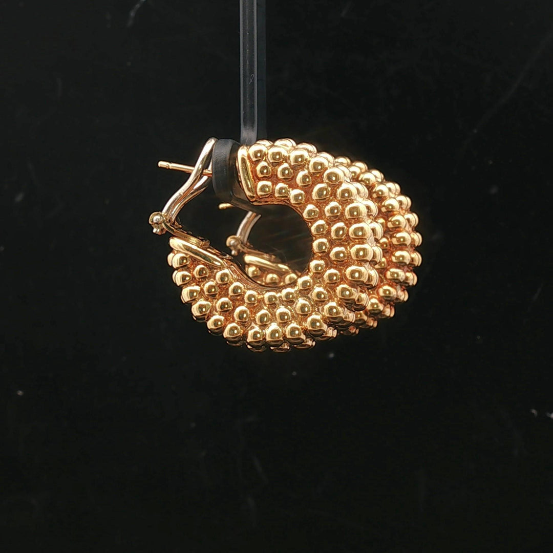 18k Yellow Gold 11.5g Vintage Beaded Thick Hoop Earrings Italy 1"