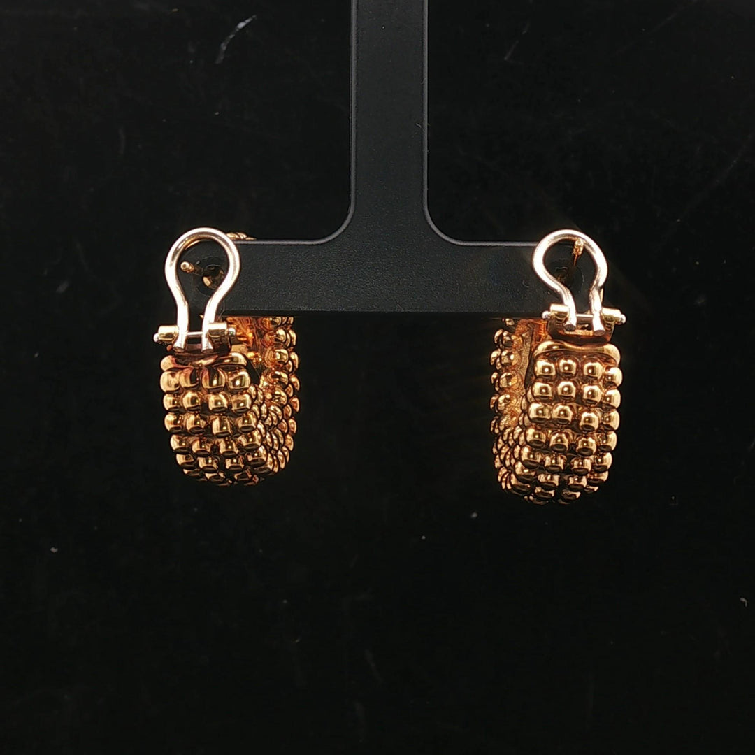 18k Yellow Gold 11.5g Vintage Beaded Thick Hoop Earrings Italy 1"