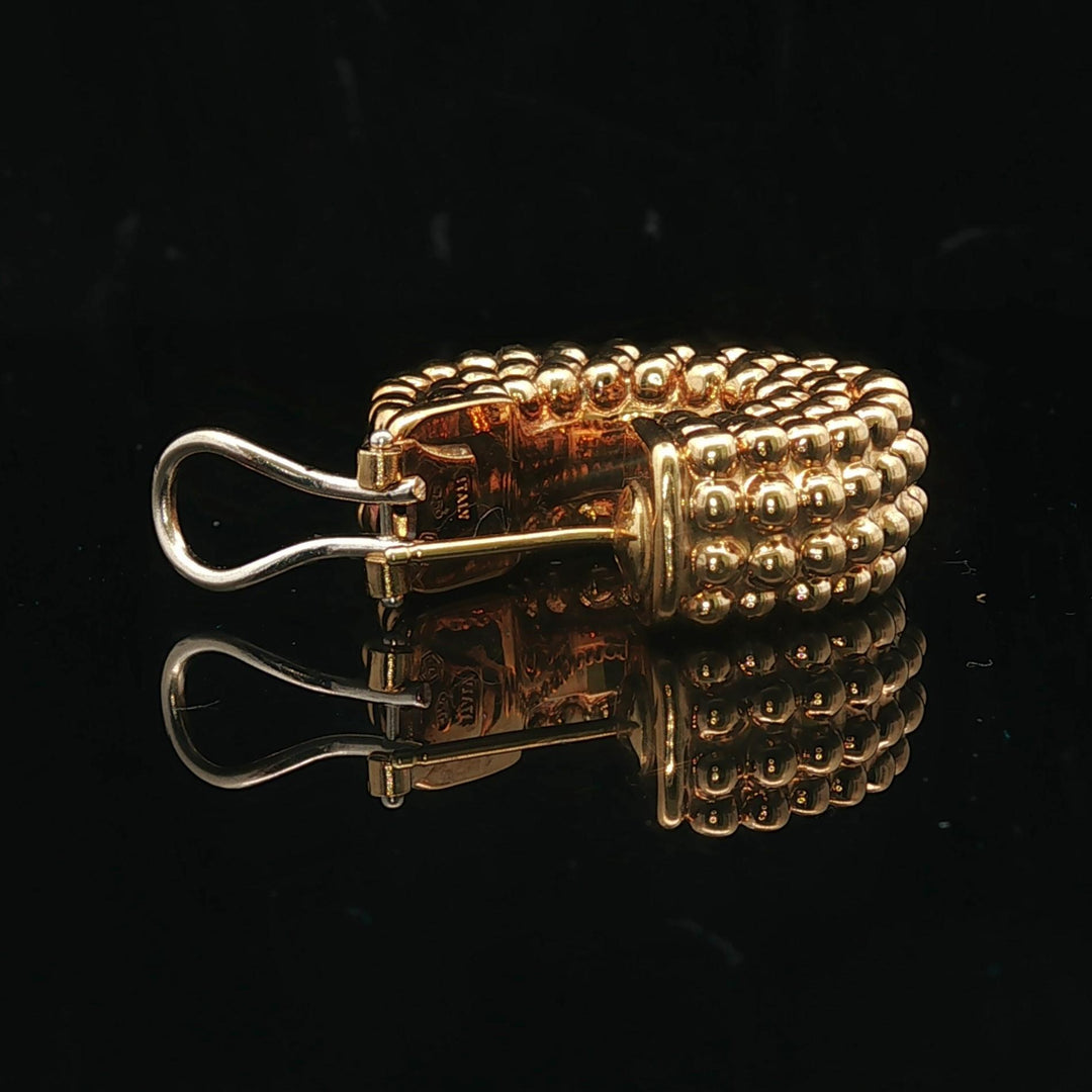 18k Yellow Gold 11.5g Vintage Beaded Thick Hoop Earrings Italy 1"