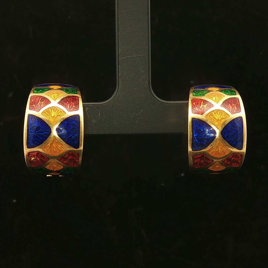18k Yellow Gold and Enamel 10.7g Ladies Huggie Earrings Italy