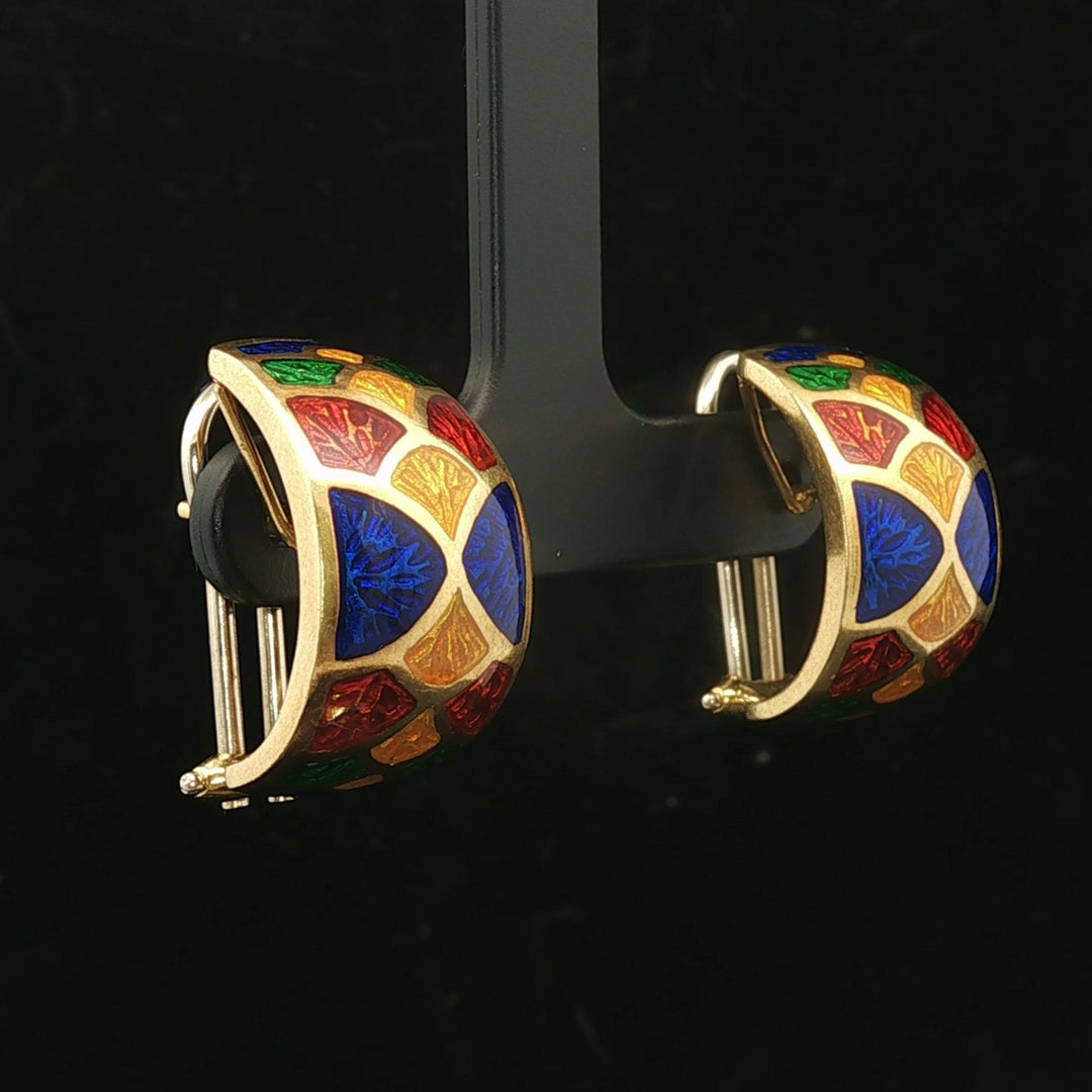 18k Yellow Gold and Enamel 10.7g Ladies Huggie Earrings Italy