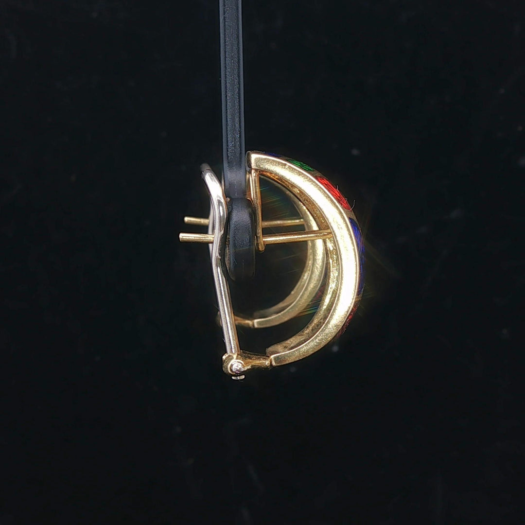 18k Yellow Gold and Enamel 10.7g Ladies Huggie Earrings Italy