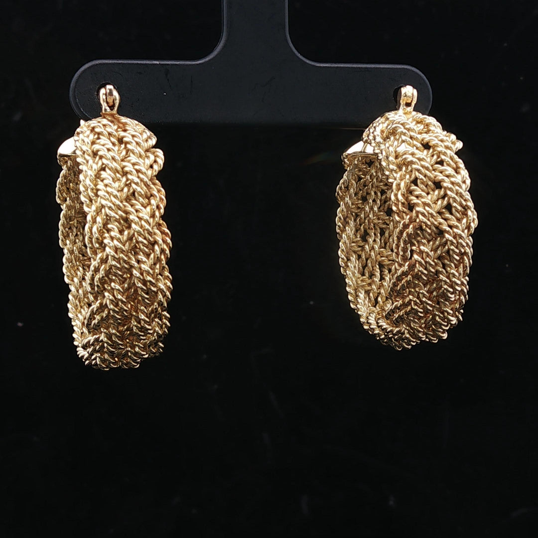 18k Yellow Gold 22g Solid Heavy Braided Rope Hoop Earrings 1.25"
