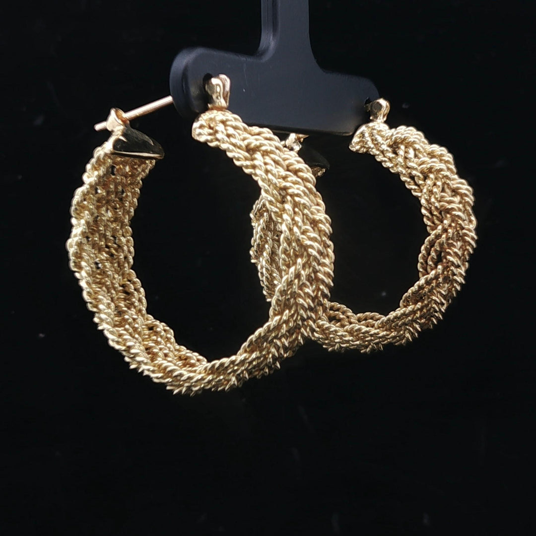 18k Yellow Gold 22g Solid Heavy Braided Rope Hoop Earrings 1.25"