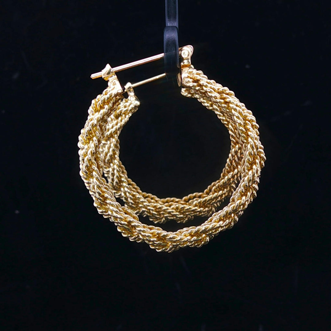 18k Yellow Gold 22g Solid Heavy Braided Rope Hoop Earrings 1.25"