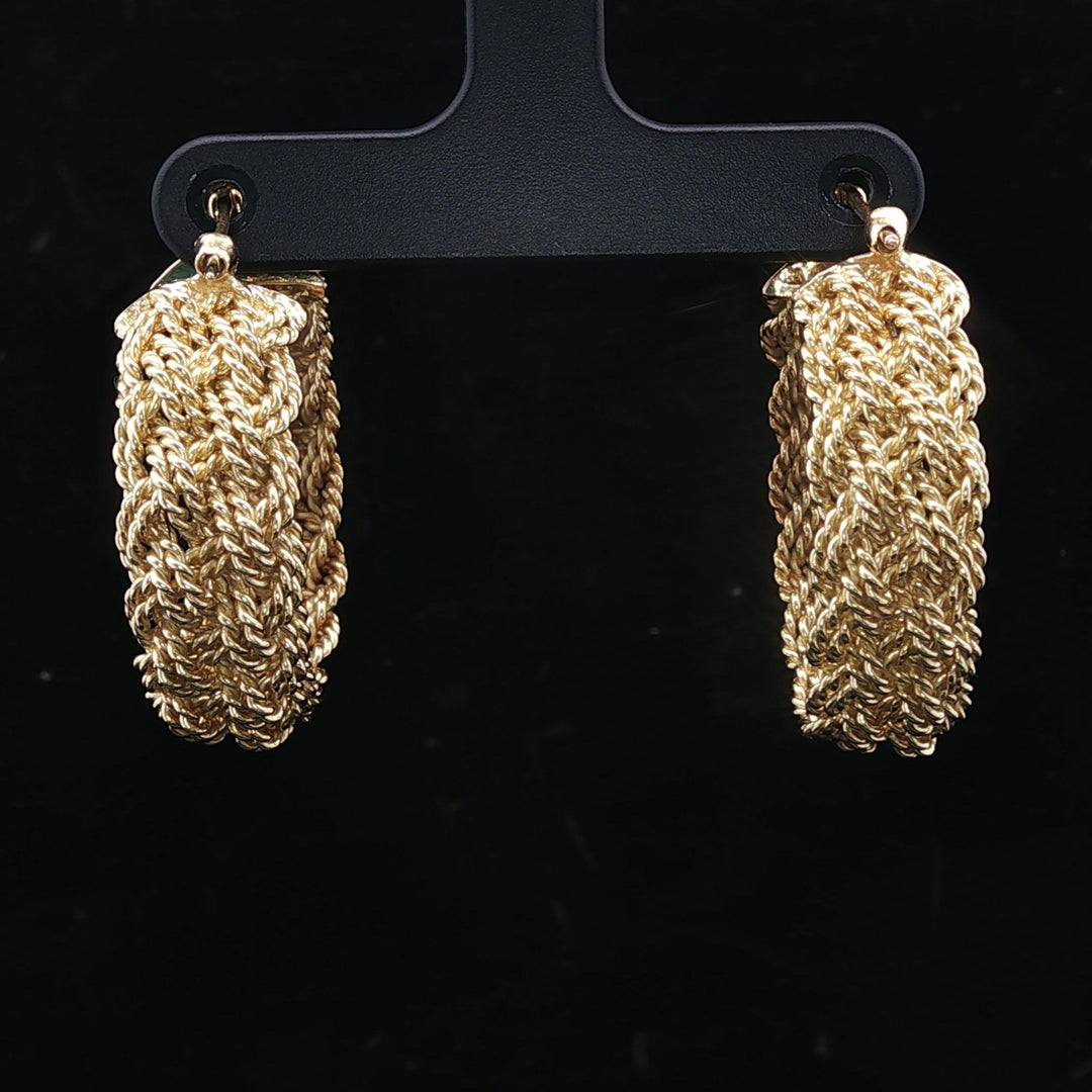 18k Yellow Gold 22g Solid Heavy Braided Rope Hoop Earrings 1.25"