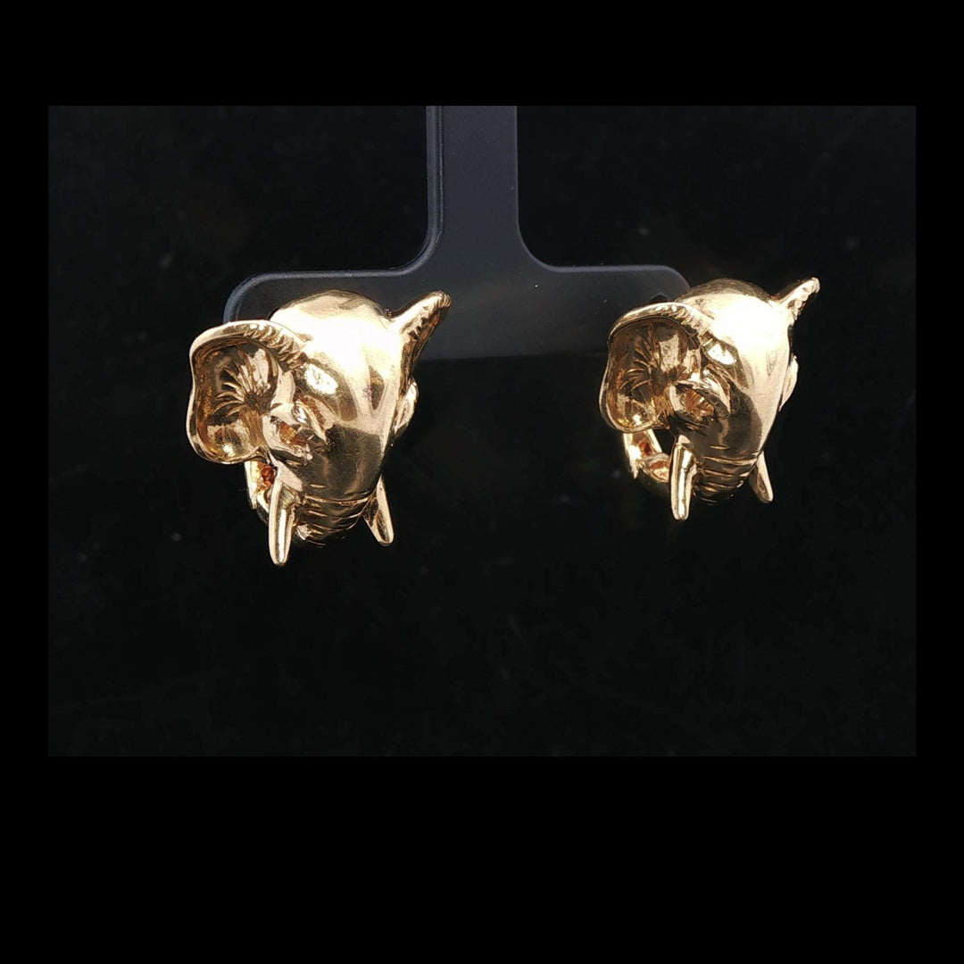 18k Yellow Gold 22.5g Solid Heavy Elephant Stud Earrings