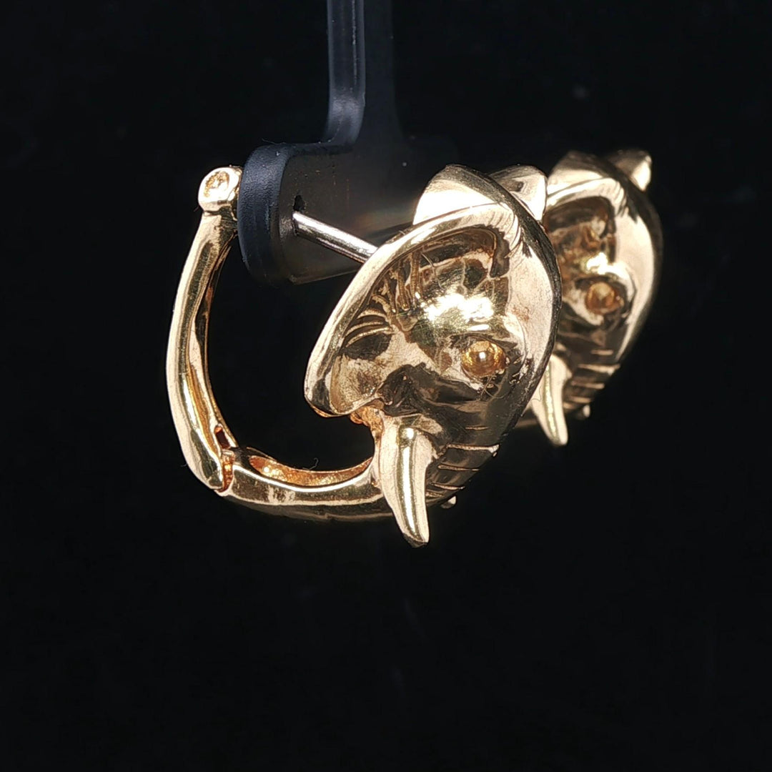 18k Yellow Gold 22.5g Solid Heavy Elephant Stud Earrings