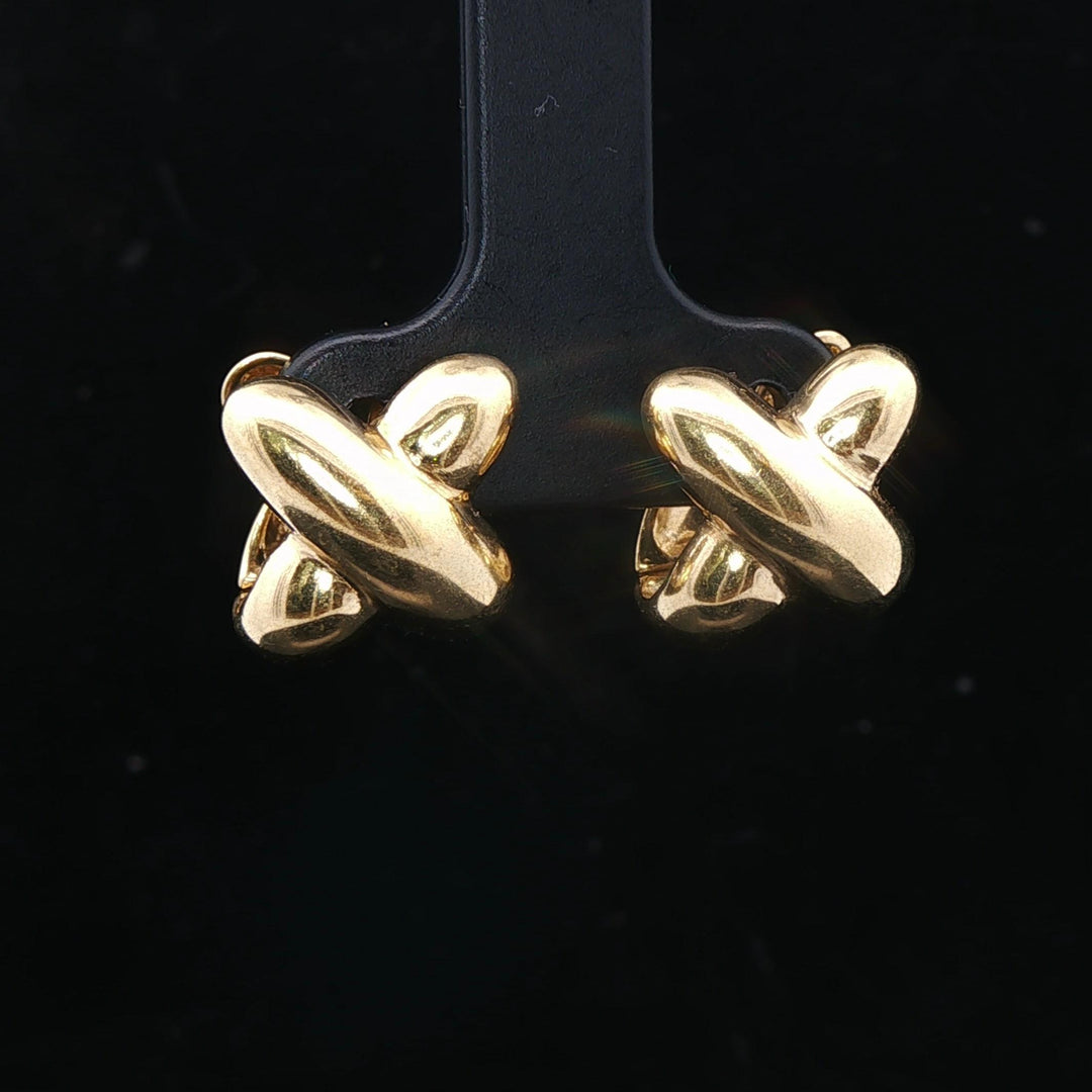18k Yellow Gold 8.7g Solid Polished X Huggie Earrings