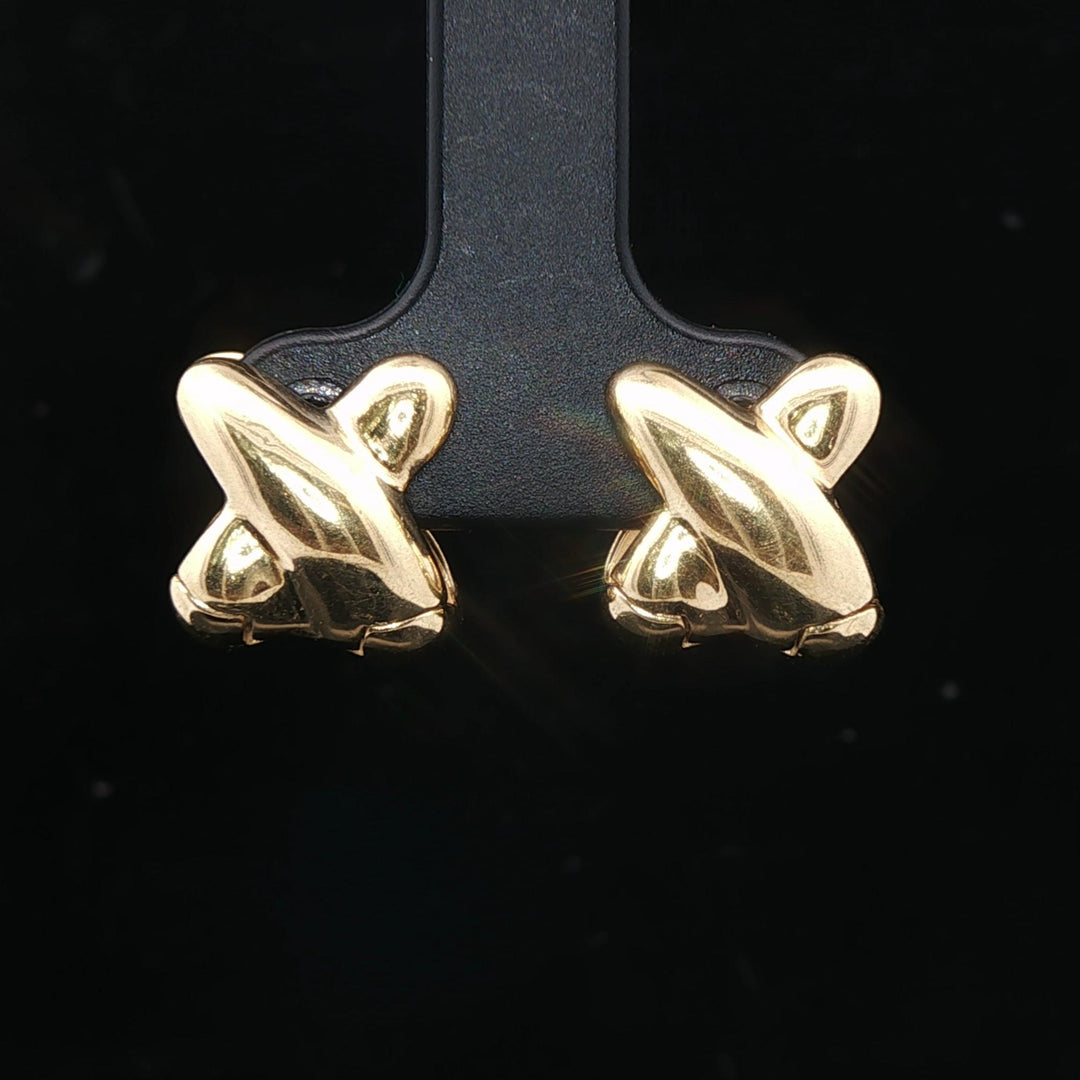 18k Yellow Gold 8.7g Solid Polished X Huggie Earrings