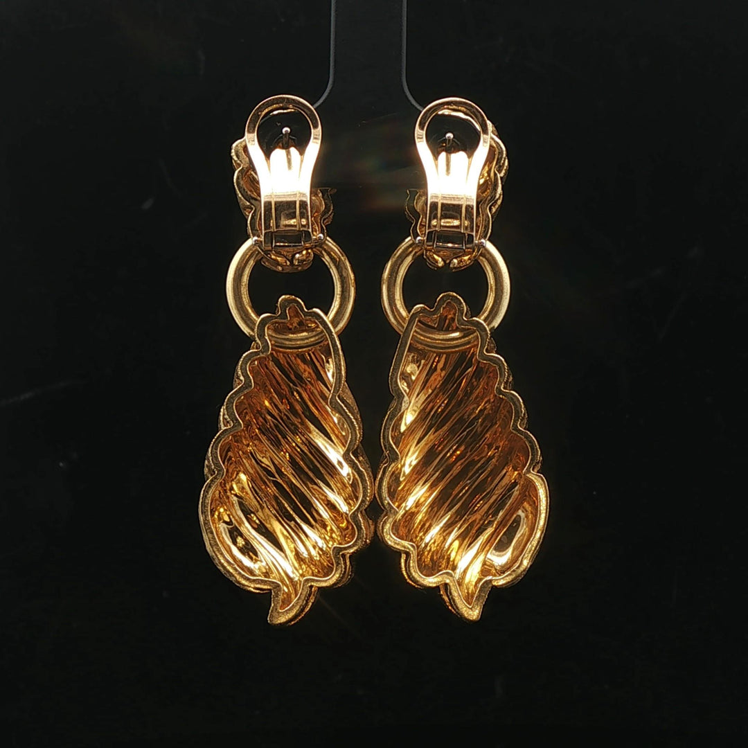 Henry Dunay 18k Yellow Gold Heavy 42.5g Brushed Finish Doorknocker Earrings 2"