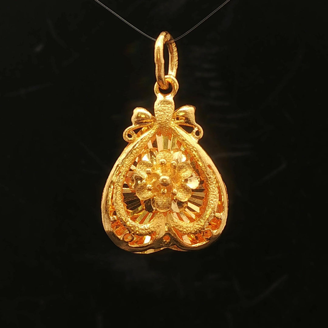 24k Pure Yellow Gold 6.5g Solid Diamond Cut Floral Heart Pendant