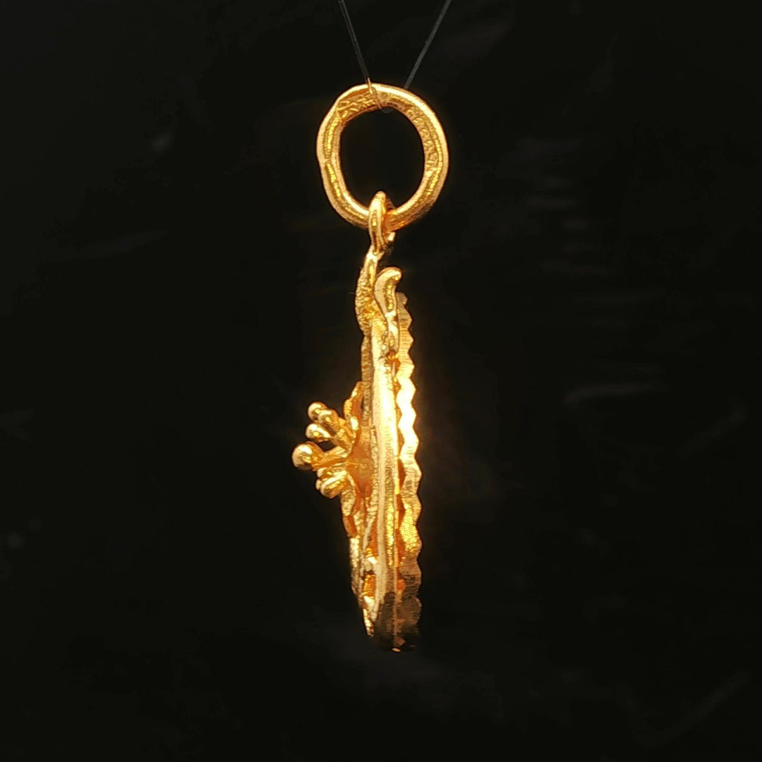 24k Pure Yellow Gold 6.5g Solid Diamond Cut Floral Heart Pendant