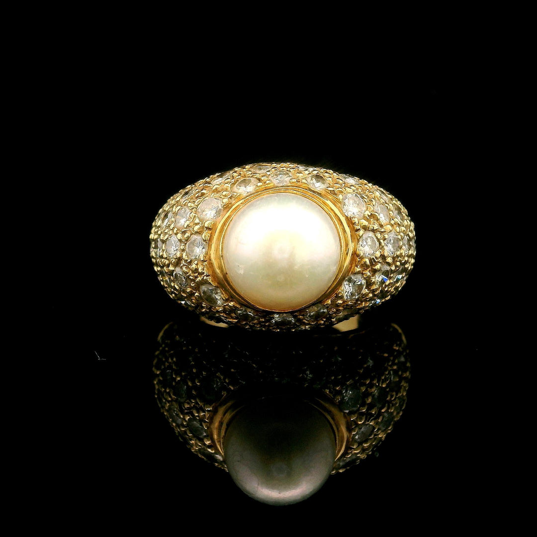 14k Yellow Gold Pearl and 1cttw Diamond Ladies Ring Size 6