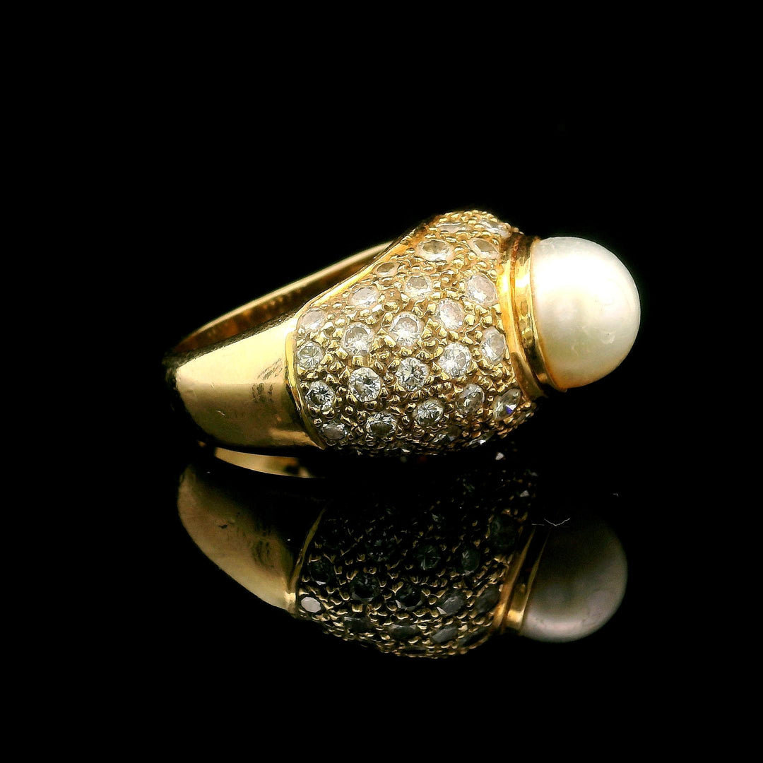 14k Yellow Gold Pearl and 1cttw Diamond Ladies Ring Size 6