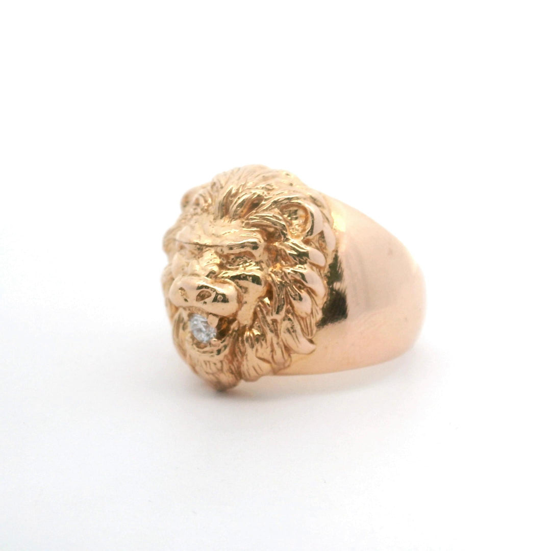 14k Rose Gold and Diamond 16.9g Solid Lion Head Ring Size 7.75
