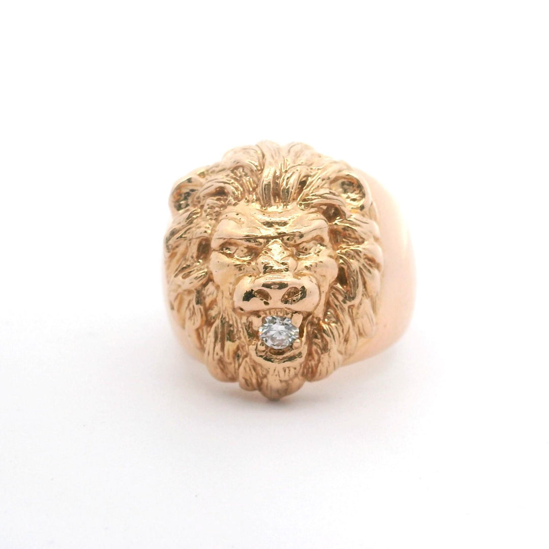 14k Rose Gold and Diamond 16.9g Solid Lion Head Ring Size 7.75