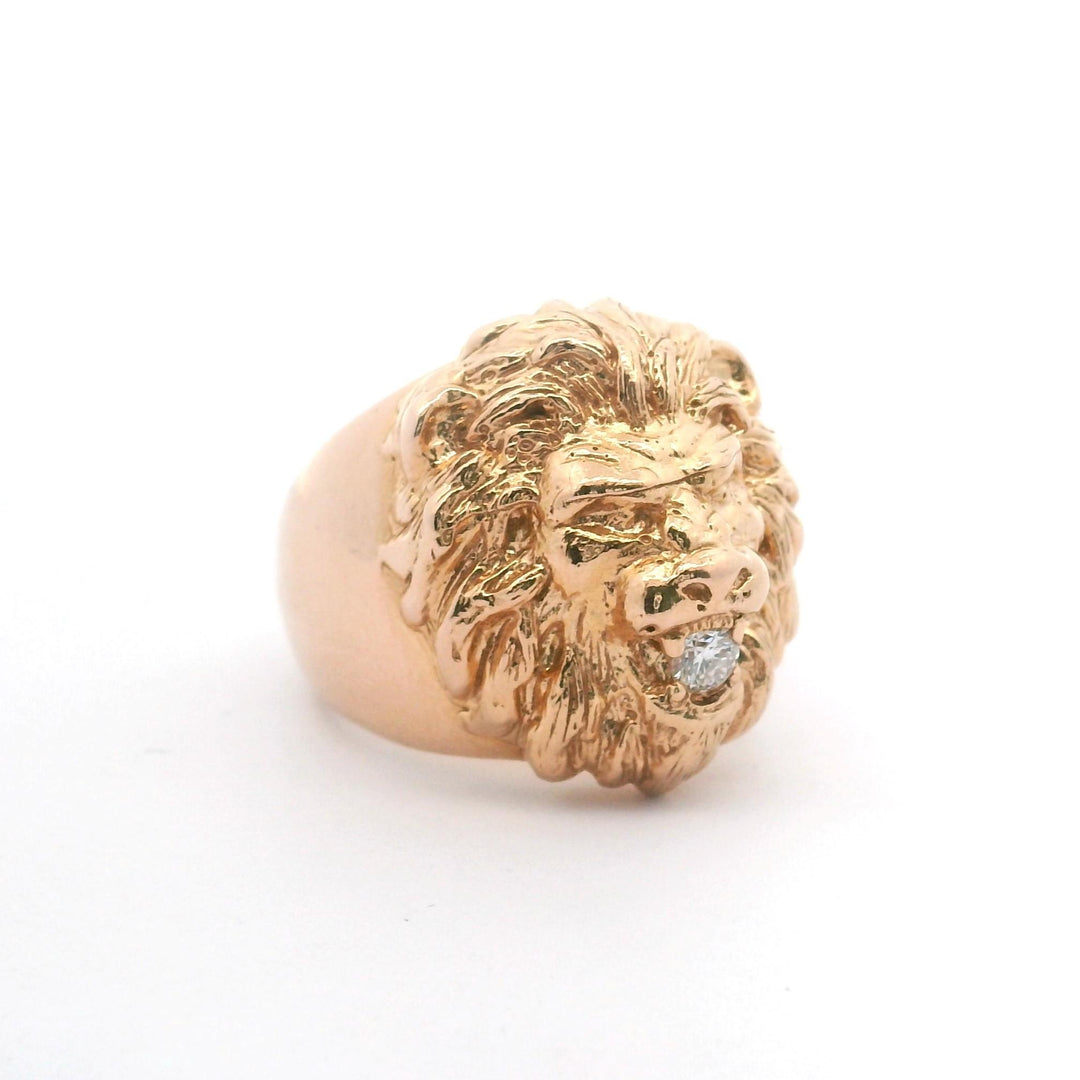 14k Rose Gold and Diamond 16.9g Solid Lion Head Ring Size 7.75
