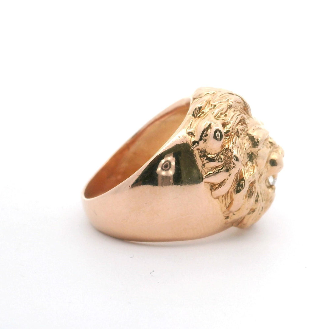 14k Rose Gold and Diamond 16.9g Solid Lion Head Ring Size 7.75