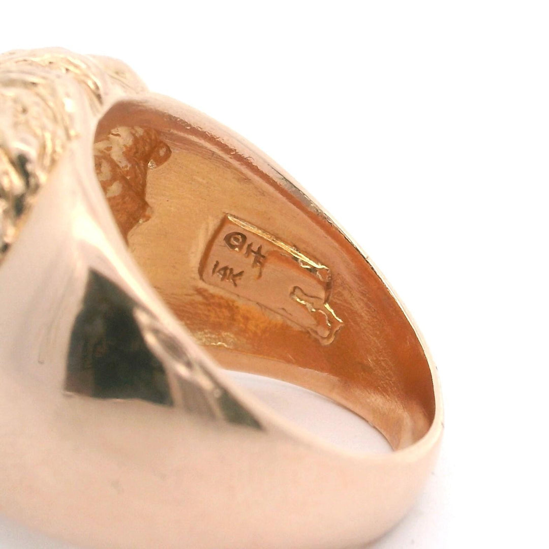 14k Rose Gold and Diamond 16.9g Solid Lion Head Ring Size 7.75