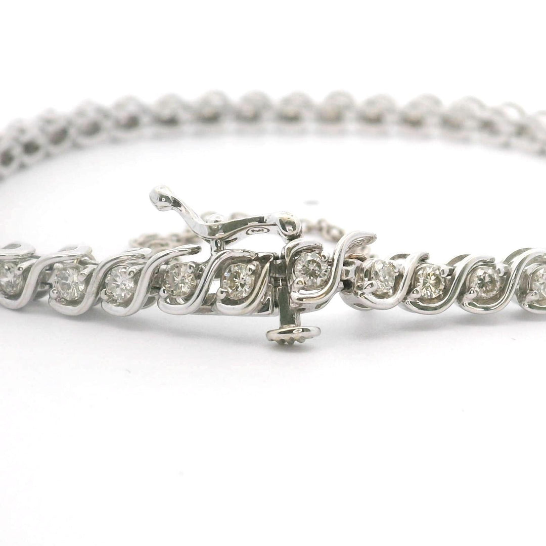 14k White Gold and 1cttw Vintage Diamond S Link Tennis Bracelet 7"