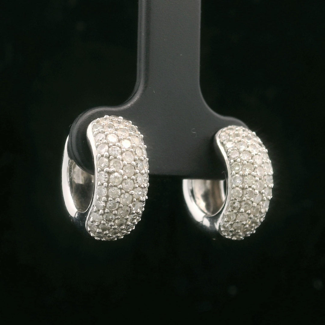 14k White Gold and 1cttw Diamond Solid Small Huggie Earrings